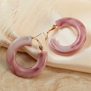 SOLD Vintage Chunky Hoop Earrings - Pink Marble Earring